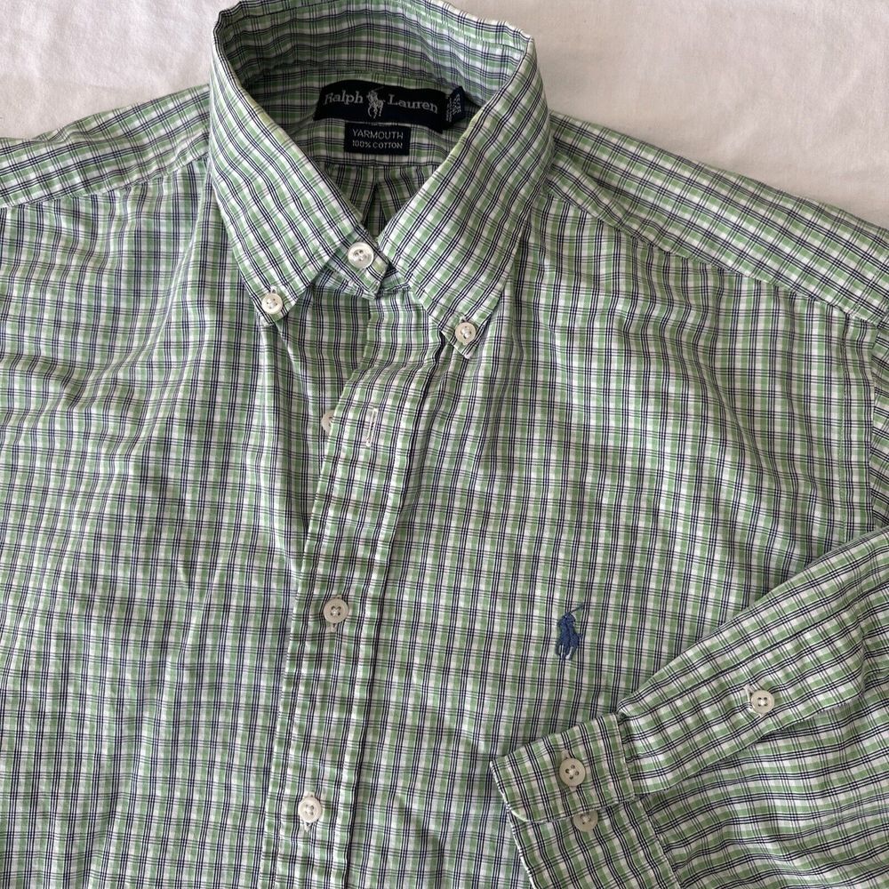 Ralph Lauren Yarmouth Button Down Men's 15.5 32-33 Plaid 100%cotton I12